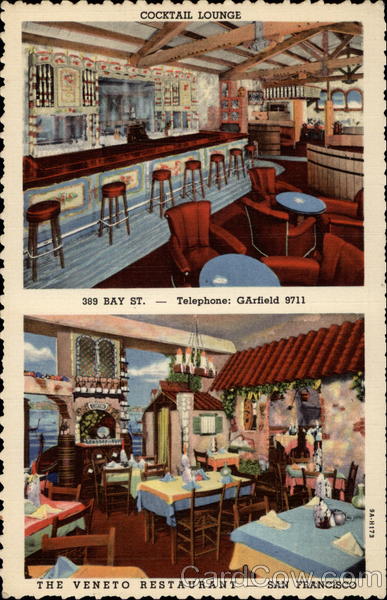 Cocktail Lounge, The Veneto Restaurant San Francisco California