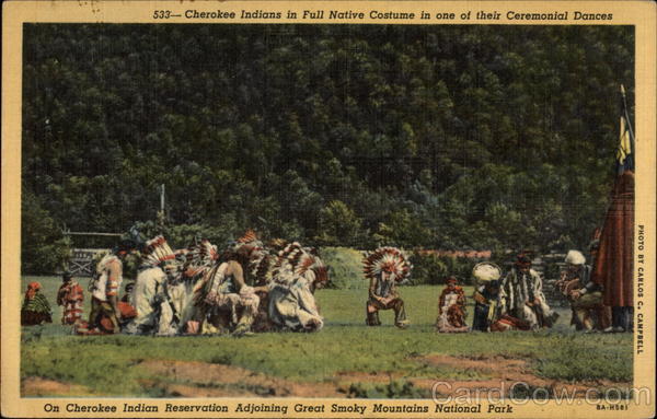 Cherokee Indians in Full Native Costume in one of their Ceremonial Dances North Carolina
