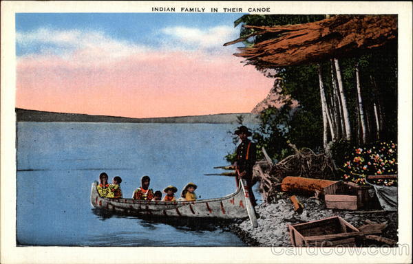 Indian Family in Their Canoe Native Americana
