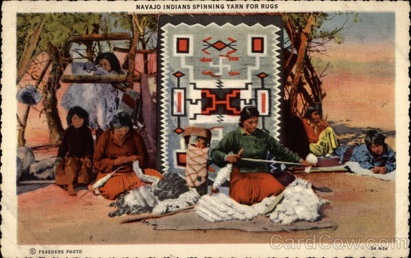 Navajo Indians Spinning Yarn for Rugs Native Americana