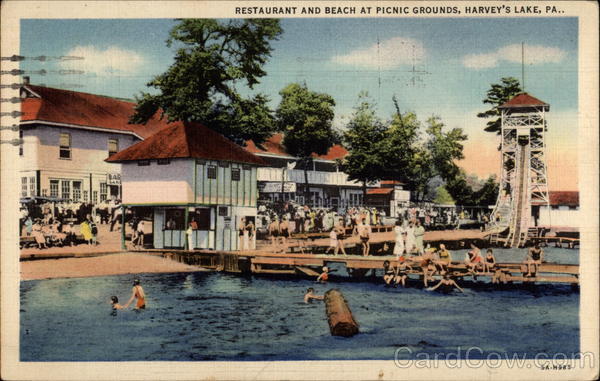 Restaurant and Beach at Picnic Grounds Harveys Lake, PA