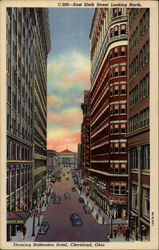 East Sixth Street Looking North, Showing Hollenden Hotel Postcard