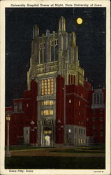 University Hospital Tower at Night, State University of Iowa Iowa City, IA Postcard Postcard