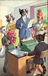 Cats Celebrating in an Office Setting Postcard