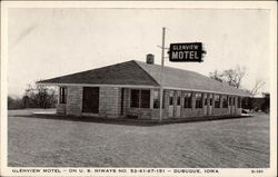 Glenview Motel, exterior, black & white photo Dubuque, IA Postcard Postcard