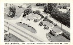 Charlie's Motel, aerial view, black & white Postcard