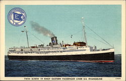 Twin Screw 19 Knot Eastern Passenger Liner S.S. Evangeline Postcard
