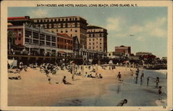 Bath Houses and Hotel Nassau Long Beach, NY Postcard Postcard