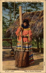 Seminole Indian Squaw Grinding Corn Postcard
