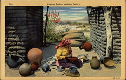 Papago Indian making pottery Postcard