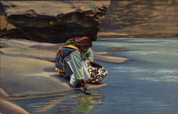 Pueblo Indian Woman at Spring Postcard