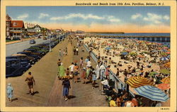 Boardwalk and Beach from 10th Ave. Pavilion, Belmar, N.J Postcard