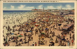 Bathing Beach Looking South from Ocean Pier Wildwood, NJ Postcard Postcard