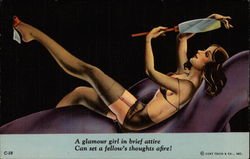 Woman in black lingerie lounging and looking in mirror Postcard