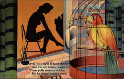 Parrot Comments on Female Silhoutte Postcard