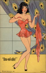 "Una-veil-able" Cartoon of woman taking off lingerie Postcard