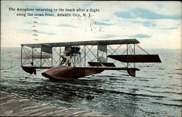 The Aeroplane returning to the beach after a flight along the ocean front Atlantic City New Jersey