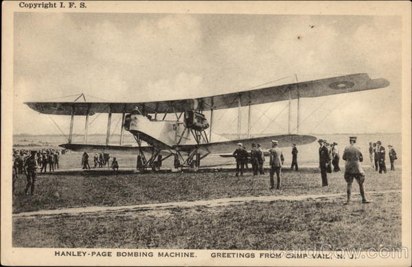 Hanley-Page bombing machine Camp Vail New Jersey Aircraft