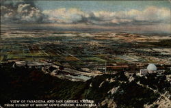 View of Pasadena and San Gabriel Valley from Summit of Mount Lowe Incline Postcard
