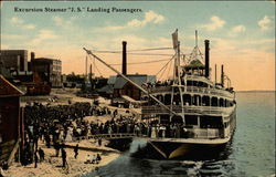 Excursion Steamer "J.S." Landing Passengers Riverboats Postcard Postcard