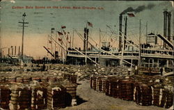 Cotton bale scene on the levee Postcard
