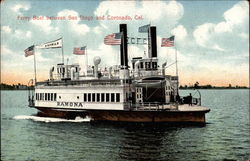 Ferry Boat between San Diego and Coronado, Cal Ferries Postcard Postcard