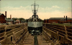 Charlestown, Mass. Dry Dock. Navy Yard Postcard