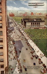 Brookins in his aeroplane over Art Institue and Grant Park, Chicago Postcard