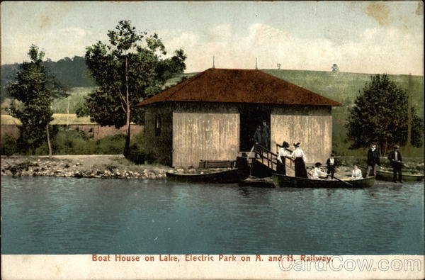 Boat House on Lake, Electric Park on A. and H. Railway