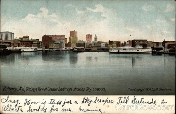 Birdseye View of Greater Baltimore showing sky-scrapers Maryland