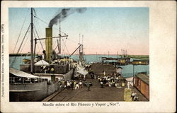 Muelle sobre el Rio Pánuco y Vapor "Nor" Postcard