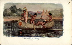 Cupid Out Canoeing Native Americana Postcard Postcard