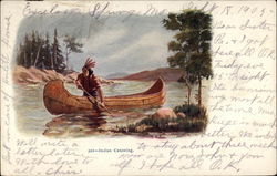 Indian Canoeing Postcard