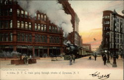 N.Y.C. train going through streets of Syracuse Postcard