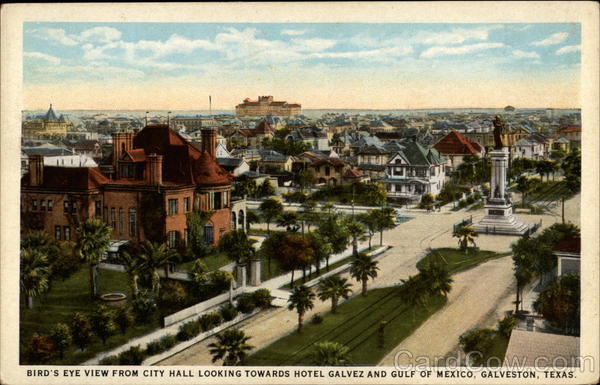 Bird's Eye View from City Hall Looking Towards Hotel Galvez and Gulf of Mexico Galveston Texas