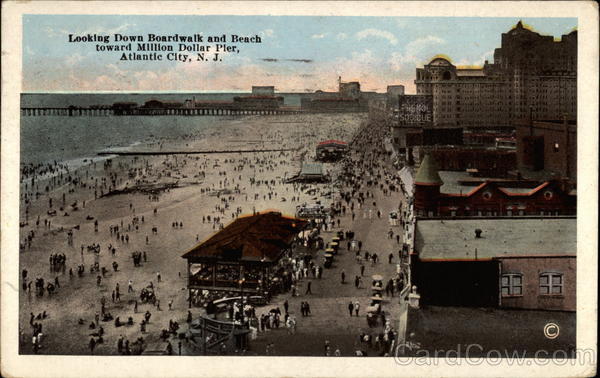Looking Down Boardwalk and Beach Atlantic City New Jersey