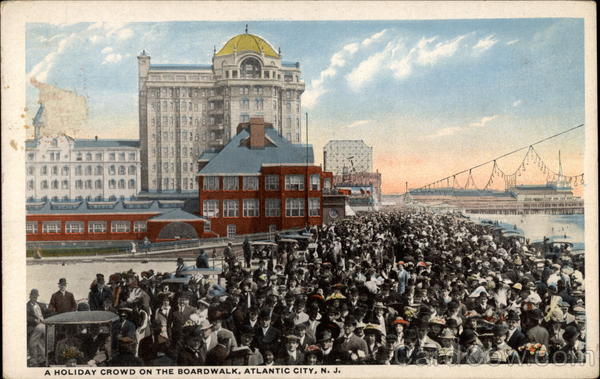 A Holiday Crowd on the Boardwalk Atlantic City New Jersey