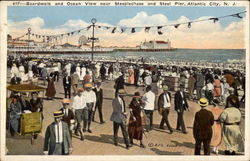 Boardwalk and Ocean View Near Steeplechase and Steel Pier Postcard