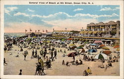 General View of Beach at 4th Street Ocean City, NJ Postcard Postcard