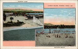 Tourist Camp and Bathing Beach, Latsch Island Winona, MN Postcard Postcard