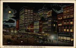 Canal Street By Night, "The Broadway of New Orleans" Postcard