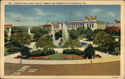 Logan Circle and Public Library on Parkway Philadelphia, PA Postcard Postcard