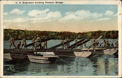 U. S. Engineers Building Pontoon Bridge Military Postcard Postcard
