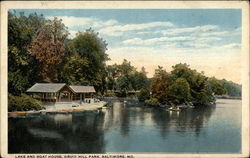 Lake and Boat House, David Hall Park Postcard
