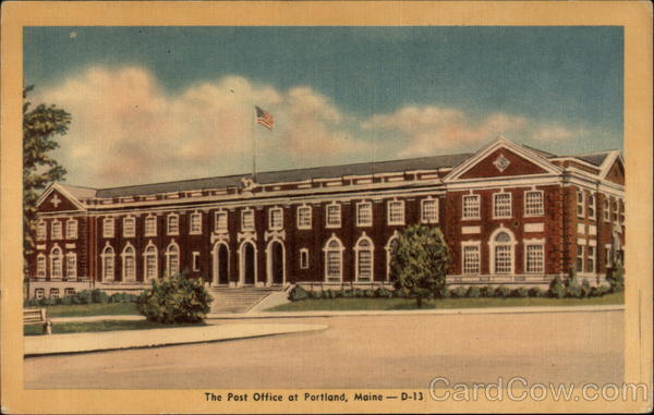 Post Office, colorized, from street Portland Maine