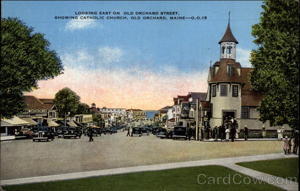 Looking East on Old Orchard Street, showing Catholic Church Old Orchard Beach Maine