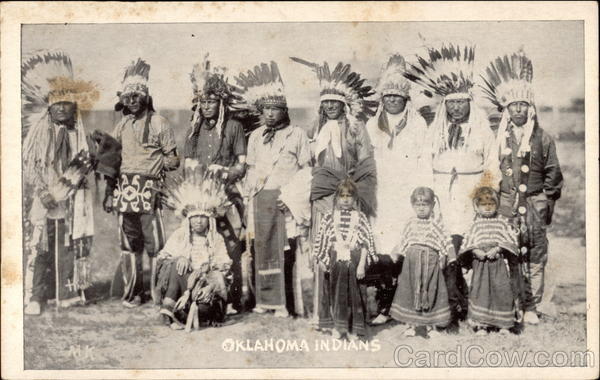 Oklahoma Indians, b&B photo of tribe members in native dress