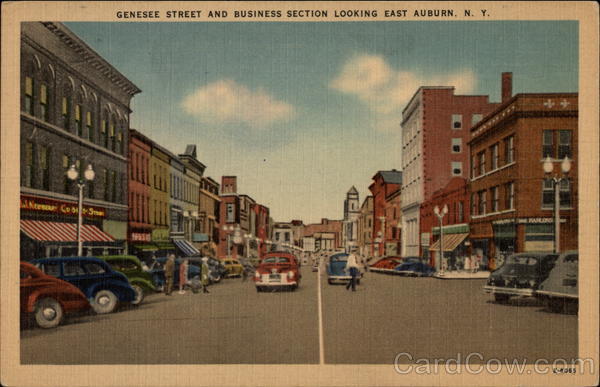 Genesee Street and Business Section Looking East Auburn New York