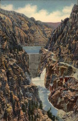 Highway and Dam, Shoshone Canyon Postcard