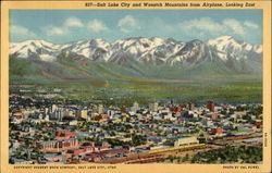 Salt Lake City and Wasatch Mountains from Airplane, Looking East Utah Postcard Postcard